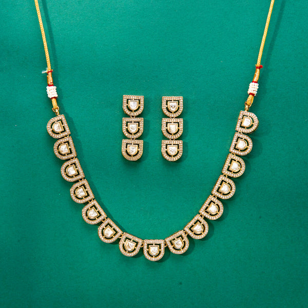 302715 Kundan Classic Necklace Set With Mehndi Plating
