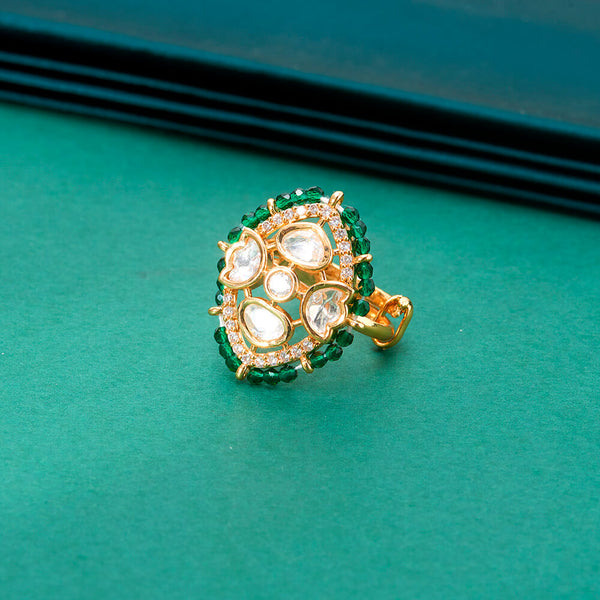 302724 Kundan Adjustable Ring With Gold Plating