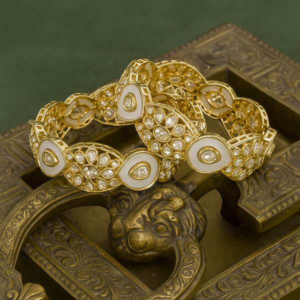302735 Kundan Mother Of Pearl Bangles With Gold Plating