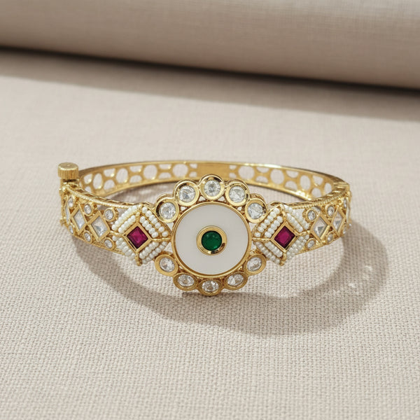 302765 Kundan Mother Of Pearl Kada With Gold Plating