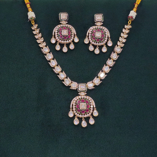 302802 Kundan Meenakari Necklace Set With Gold Plating
