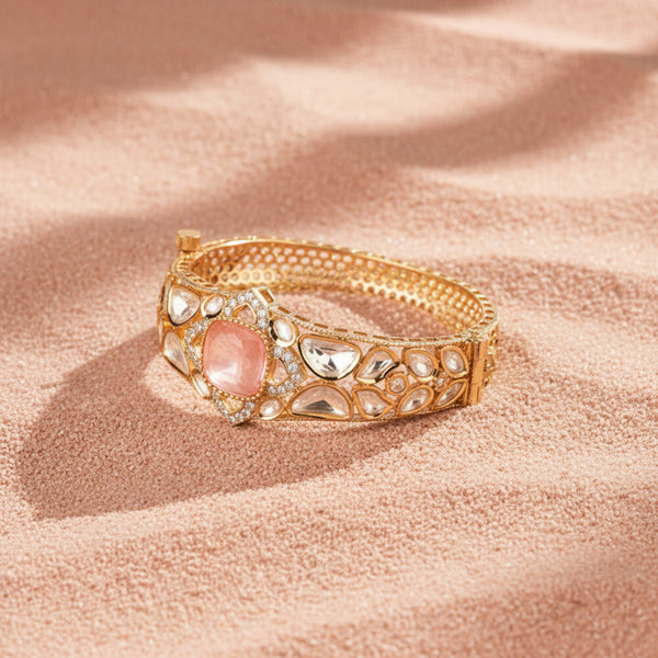 302809 Kundan Openable Kada With Gold Plating