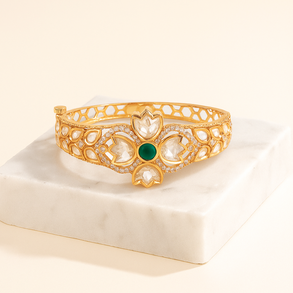 302810 Kundan Openable Kada With Gold Plating