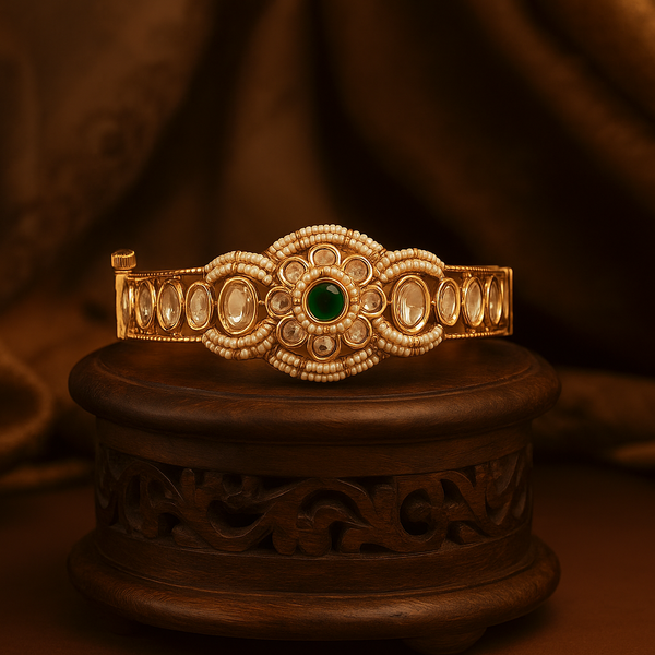 302811 Kundan Openable Kada With Gold Plating