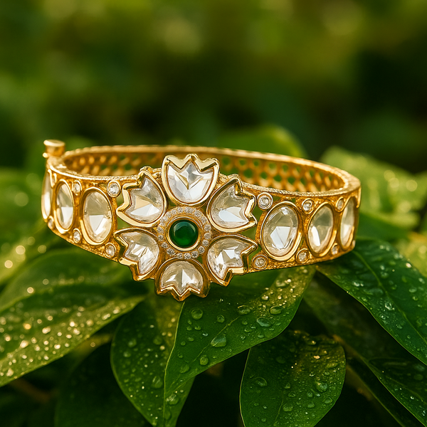 302812 Kundan Openable Kada With Gold Plating