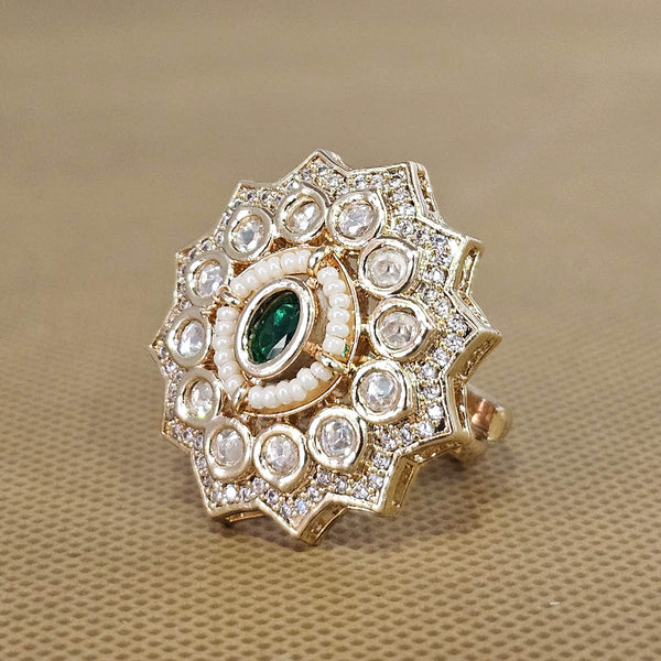 302863 Kundan Adjustable Ring With Gold Plating