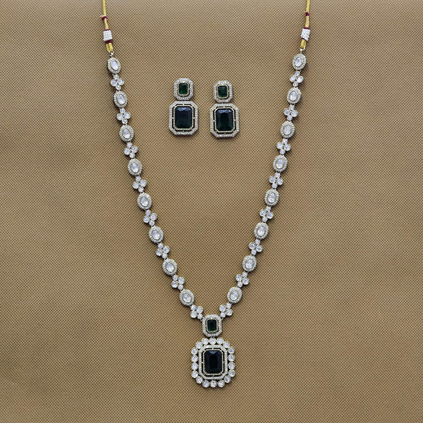 302874 Kundan Long Necklace With Mehndi Plating