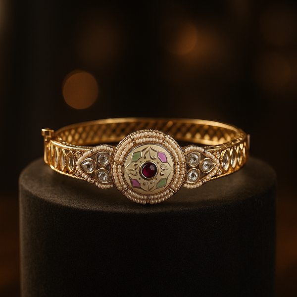 302896 Kundan Openable Kada With Gold Plating