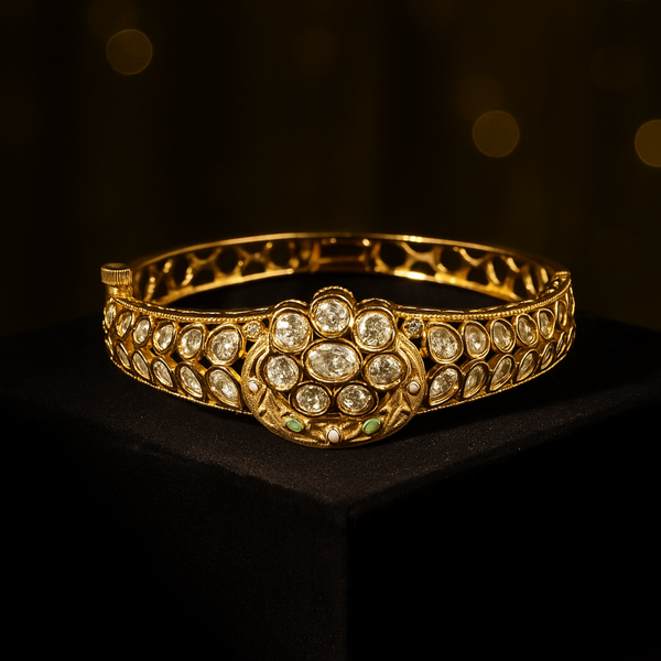 302898 Kundan Openable Kada With Gold Plating