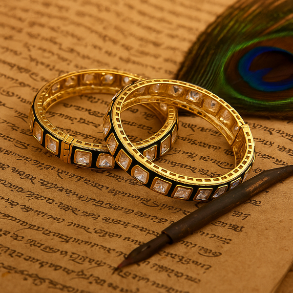 302999 Kundan Openable Bangles With Carat Plating