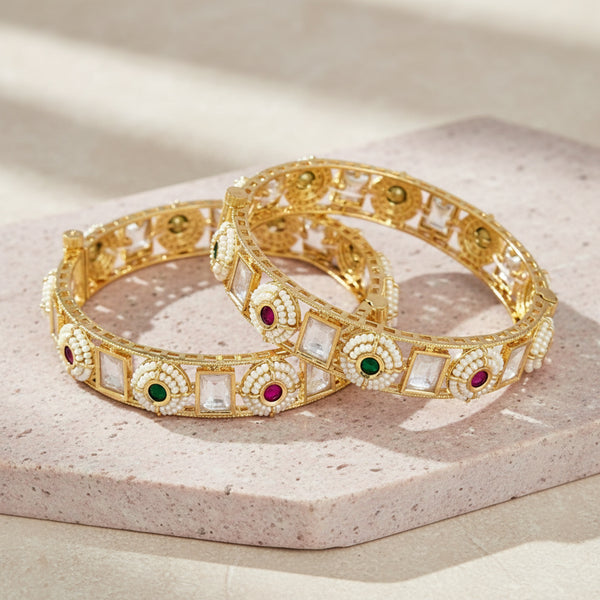 303012 Kundan Openable Bangles With Carat Plating