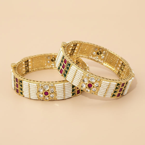 303020 Kundan Openable Bangles With Gold Plating