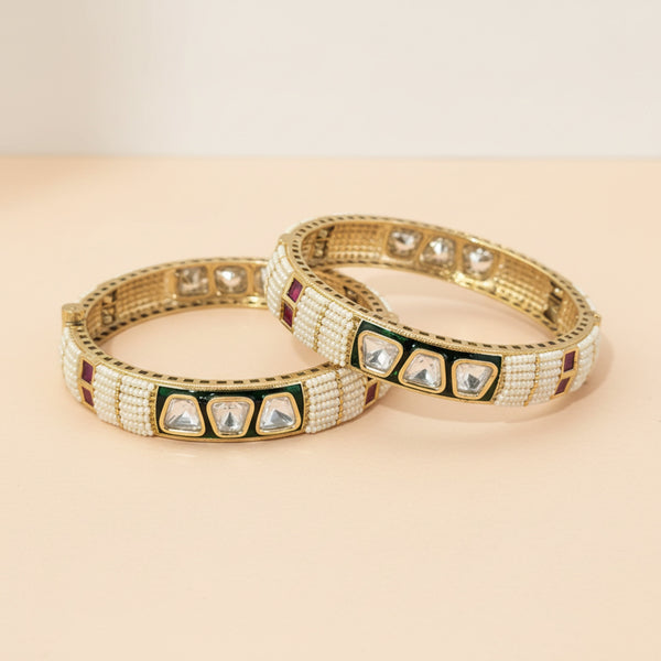 303021 Kundan Openable Bangles With Gold Plating