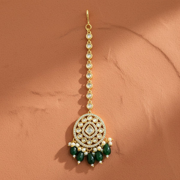 303027 Kundan Moti Tikka With Carat Plating