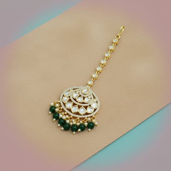 303032 Kundan Moti Tikka With Carat Plating