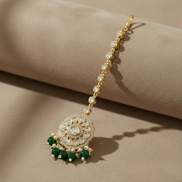303034 Kundan Moti Tikka With Carat Plating