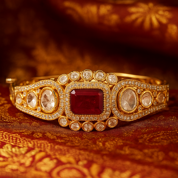 303039 Kundan Classic Kada With Gold Plating