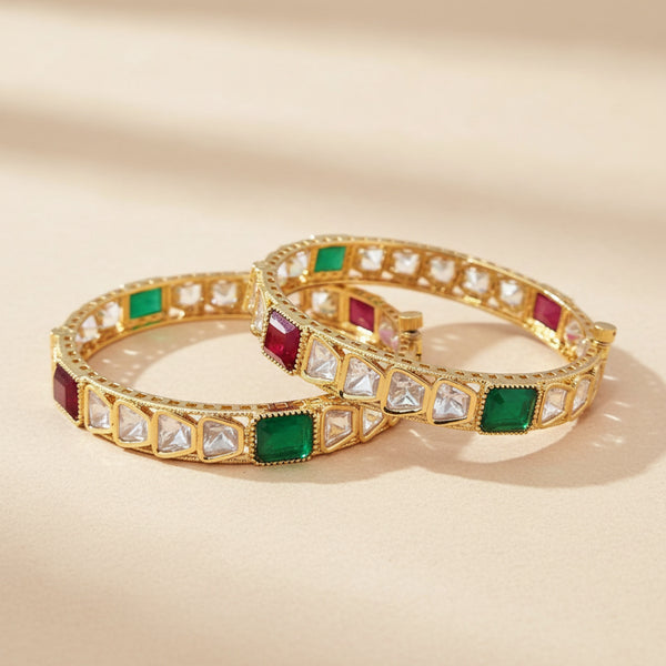 303042 Kundan Openable Bangles With Gold Plating