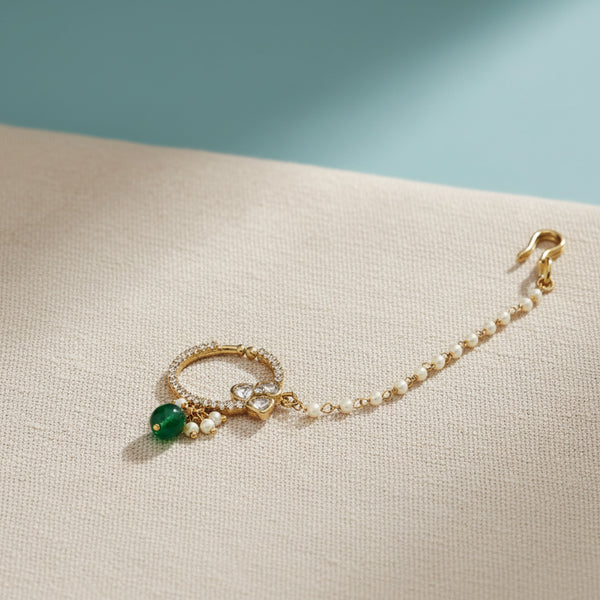 303050 Kundan Moti Nose Ring With Mehndi Plating