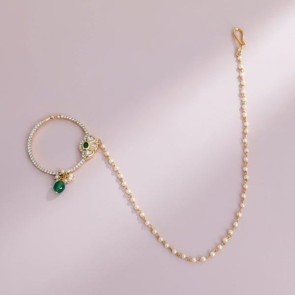 303052 Kundan Moti Nose Ring With Carat Plating
