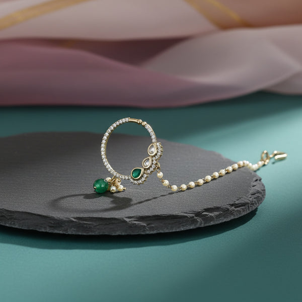 303062 Kundan Moti Nose Ring With Mehndi Plating