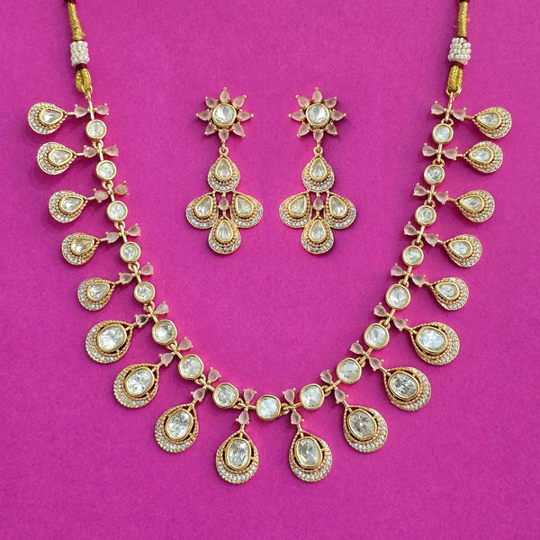 303079 Kundan Classic Necklace Set With Gold Plating
