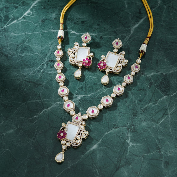 303105 Kundan Mother Of Pearl Necklace SetWith Carat Plating