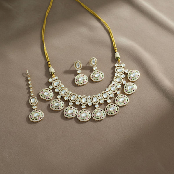 303142 Kundan Meenakari Necklace With Carat Gold Plating