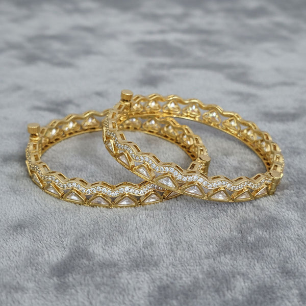 303143 Kundan Openable Bangles With Carat Gold Plating