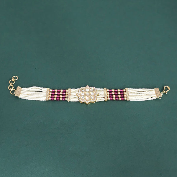 303153 Kundan Moti Bracelet With Gold Plating