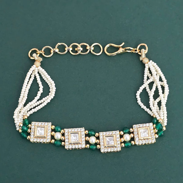 303154 Kundan Moti Bracelet With Gold Plating