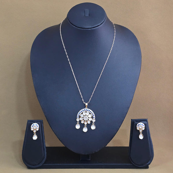 303162 Kundan Meenakari Pendant Set With Carat Gold Plating