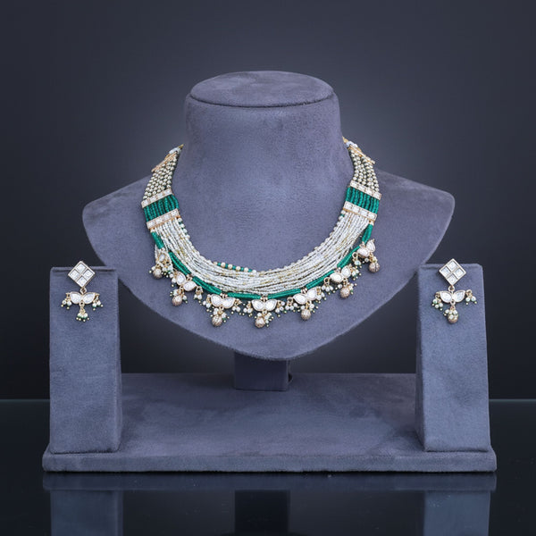 303166 Kundan Moti Necklace With Carat Gold Plating