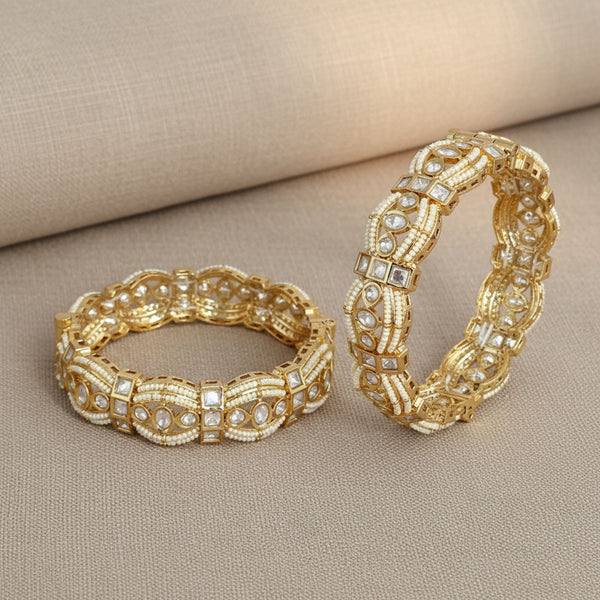 303168 Kundan Moti Bangles With Carat Gold Plating
