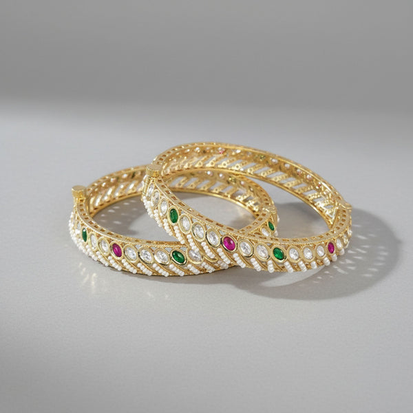 303171 Kundan Moti Bangles With Carat Gold Plating
