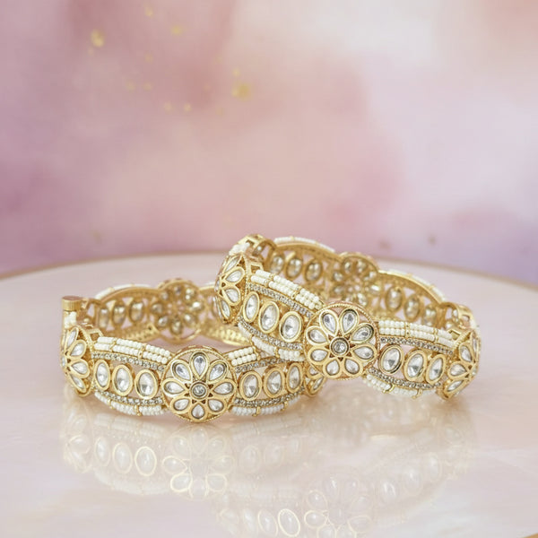 303172 Kundan Openable Bangles With Carat Gold Plating