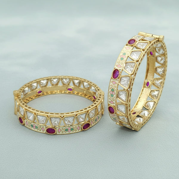 303201 Kundan Meenakari Bangles With Carat Gold Plating