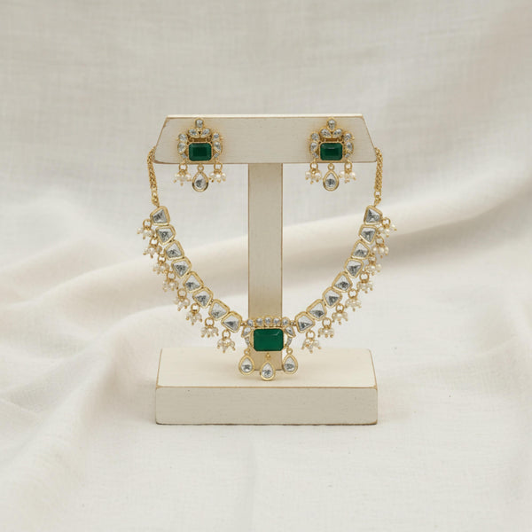 303221 Kundan Moti Necklace With Carat Gold Plating