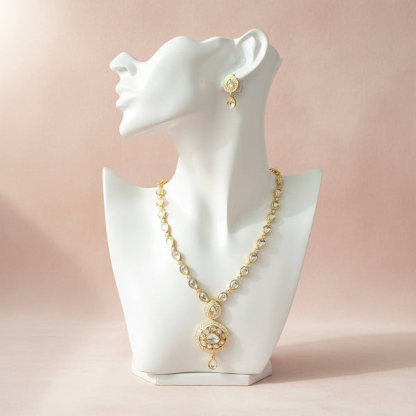 303223 Kundan Meenakari Necklace Set With Carat Gold Plating