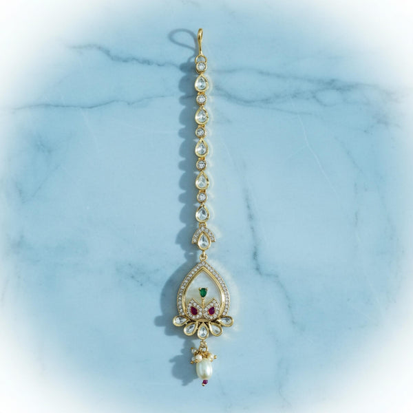 303226 Kundan Mother Of Pearl Tikka With Carat Gold Plating