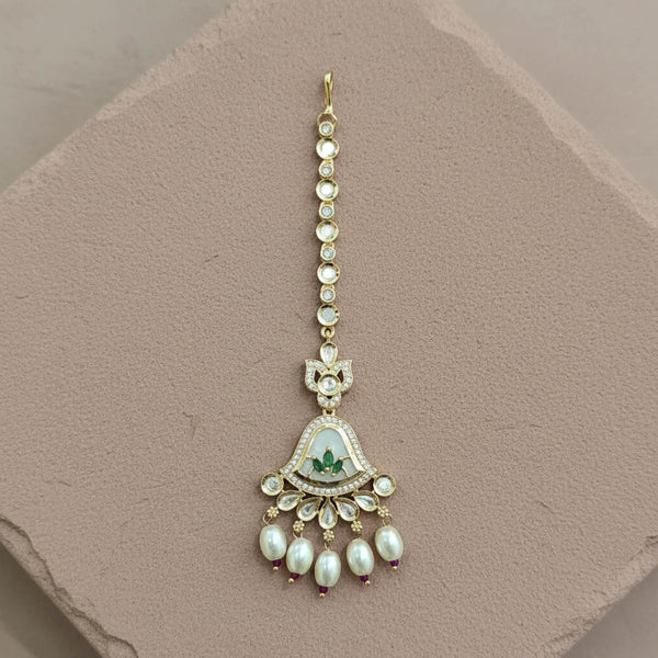 303227 Kundan Mother Of Pearl Tikka With Carat Gold Plating