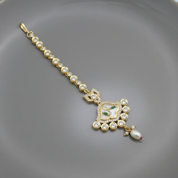 303229 Kundan Mother Of Pearl Tikka With Carat Gold Plating