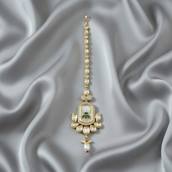 303231 Kundan Moti Tikka With Carat Gold Plating