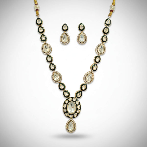 303237 Kundan Meenakari Necklace With Carat Gold Plating