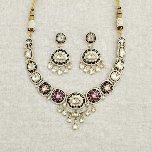 303239 Kundan Meenakari Necklace With Carat Gold Plating