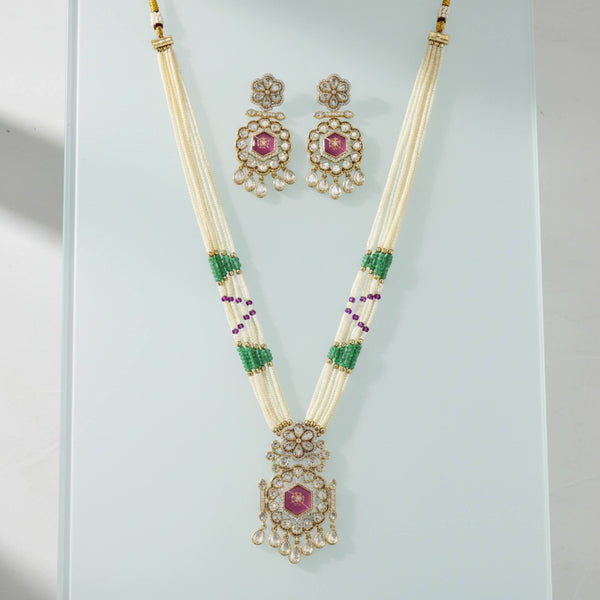 303241 Kundan Moti Pendant Set With Carat Gold Plating