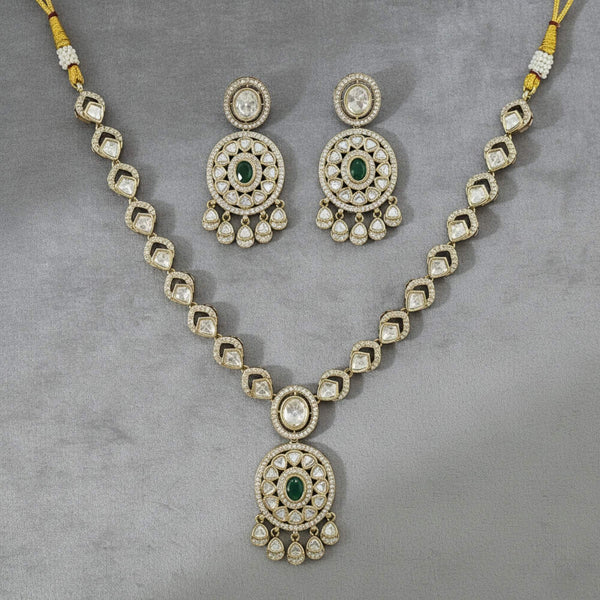 303246 Kundan Classic Necklace With Mehndi Plating