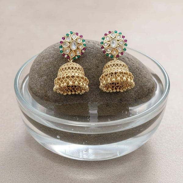 303253 Kundan Jhumki With Carat Gold Plating