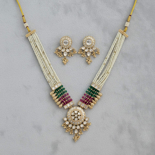 303254 Kundan Moti Necklace With Carat Gold Plating