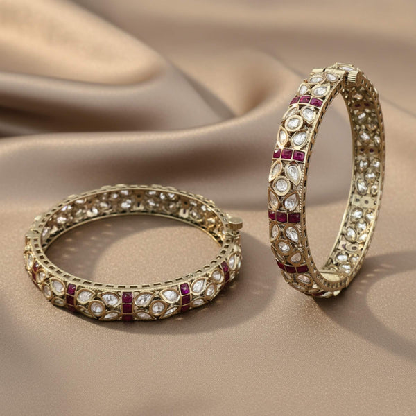 303274 Kundan Openable Bangles With Mehndi Plating